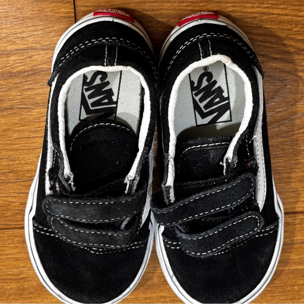 Vans Kids Black and White Velcro Slip-On Sneakers